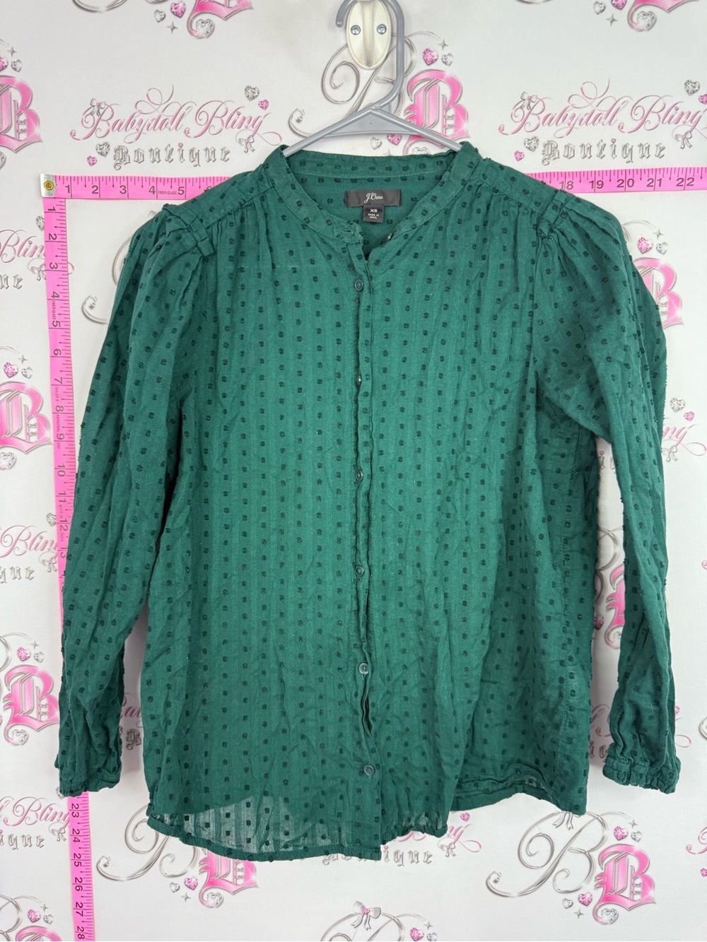 J. Crew shirt Emerald Green Swiss Dot Button-Down Blouse